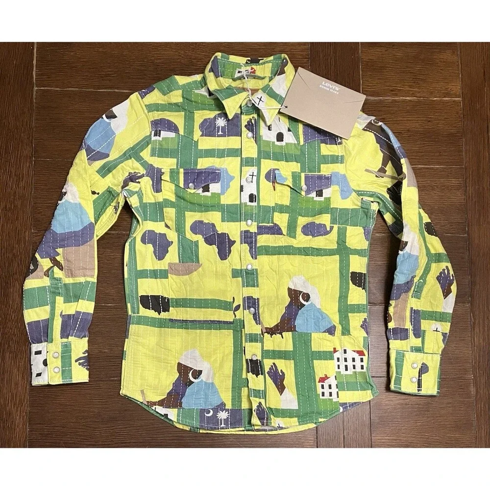 Men’s Size S Denim Tears X Levi’s Western Gullah Green Pearl Snap Shirt NWT